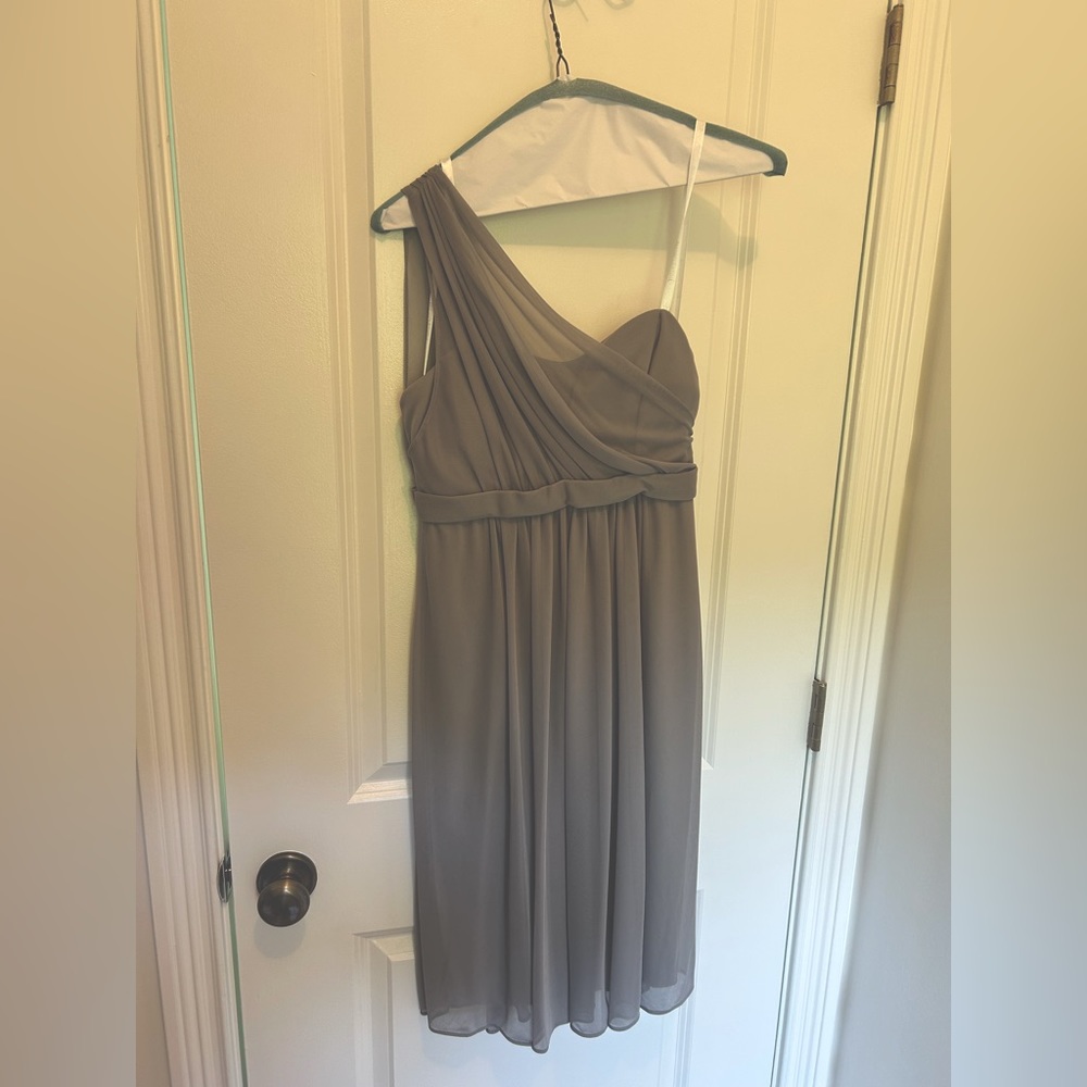 David’s Bridal Gray Short One Shoulder Dress Style F15607 Size 2